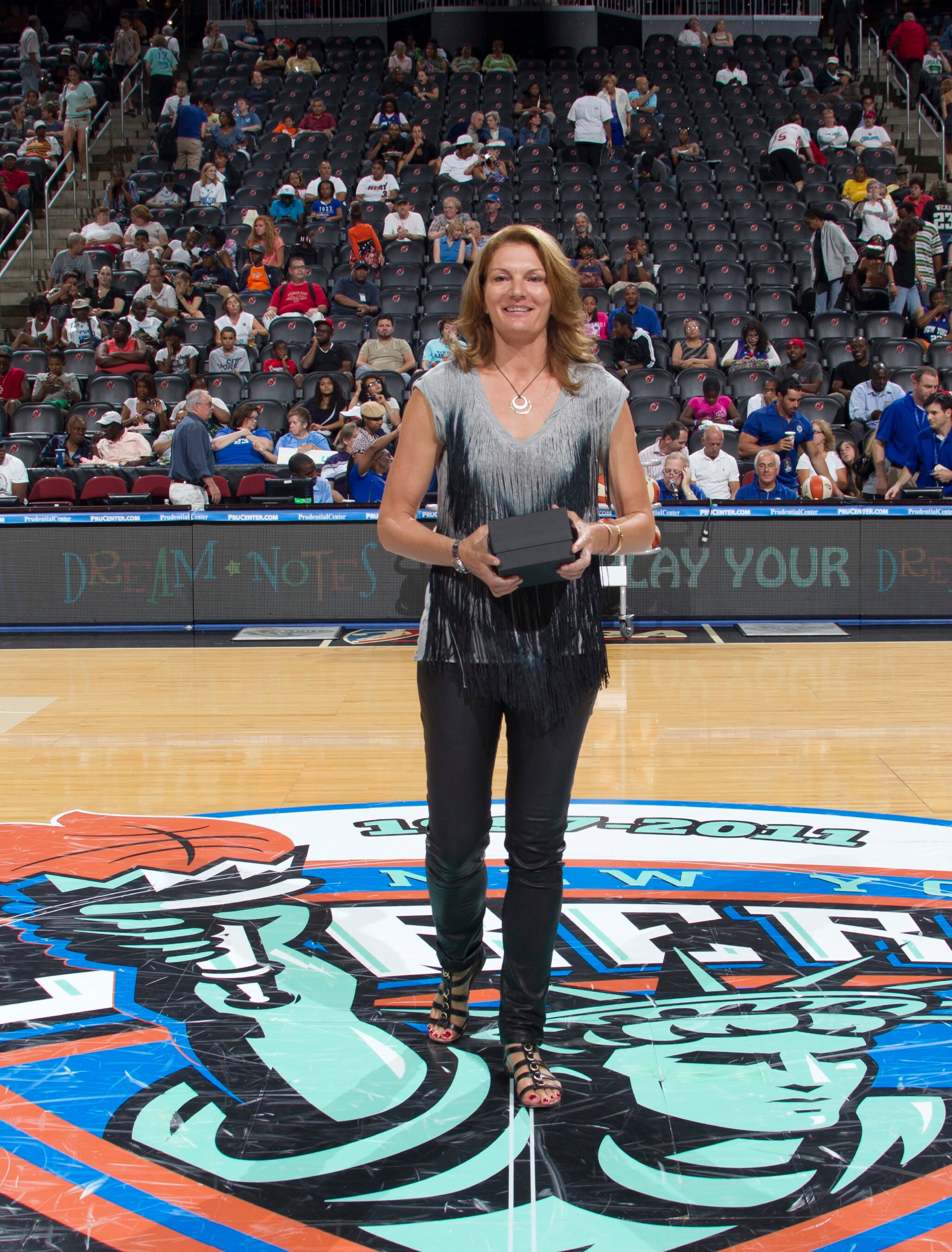 July 28, 2011; The New York Liberty versus the Washington Mystics at the Prudential Center in Newark, NJ. The Liberty win, 75-71. The Liberty induct retired player Sue Wicks (1997-2002) into its "Ring of Honor" in a ceremony at halftime.
