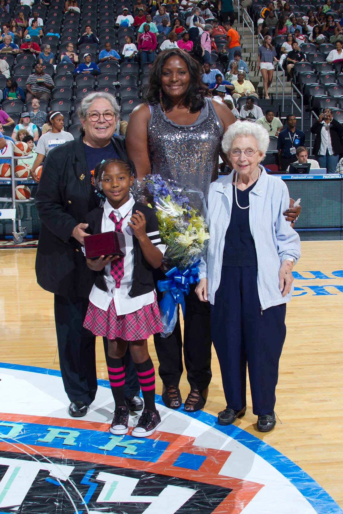 August 30, 2011; The New York Liberty versus the Chicago Sky at the Prudential Center in Newark, NJ. The Liberty win, 71-67. The Liberty induct retired player Kym Hampton (1997-1999) as the fifth and final member into its "Ring of Honor" in a halftime ceremony.
