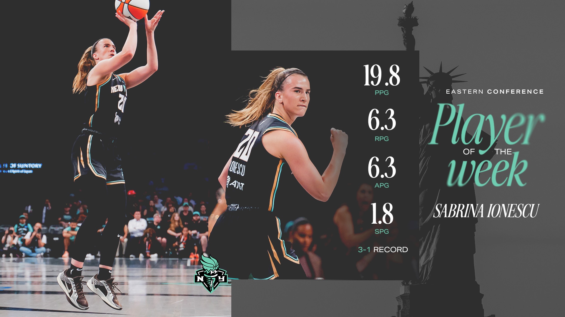 Sabrina Ionescu Earns WNBA Eastern Conference Player of the Week Honor for Week Seven