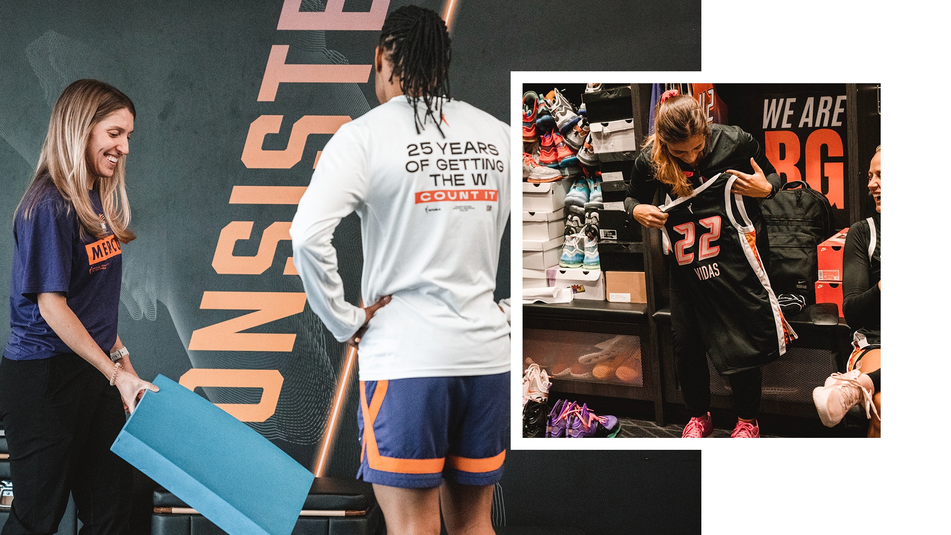 Photo of Head Athletic Trainer and Physical Therapist Hannah Wengertsman and Shey Peddy of Phoenix Mercury