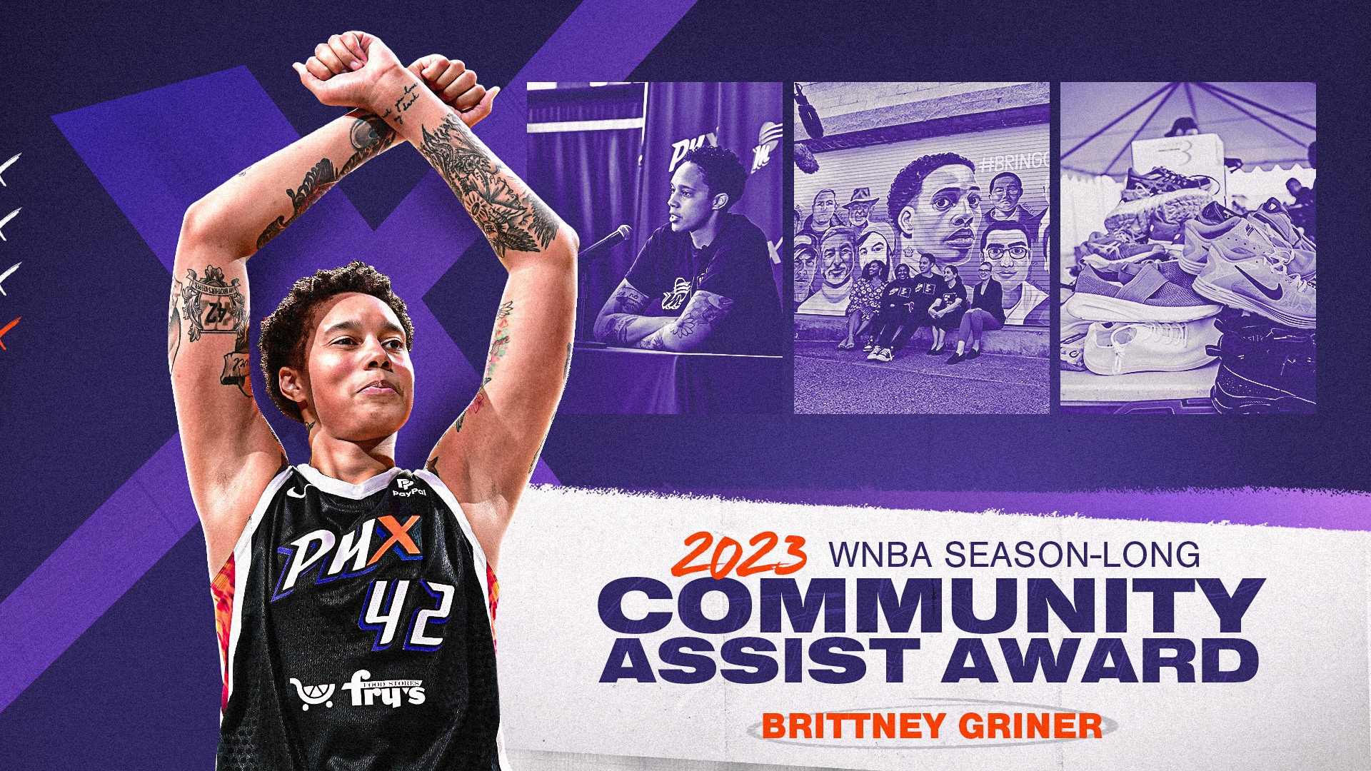 BRITTNEY GRINER RECEIVES SEASONLONG WNBA CARES COMMUNITY ASSIST AWARD