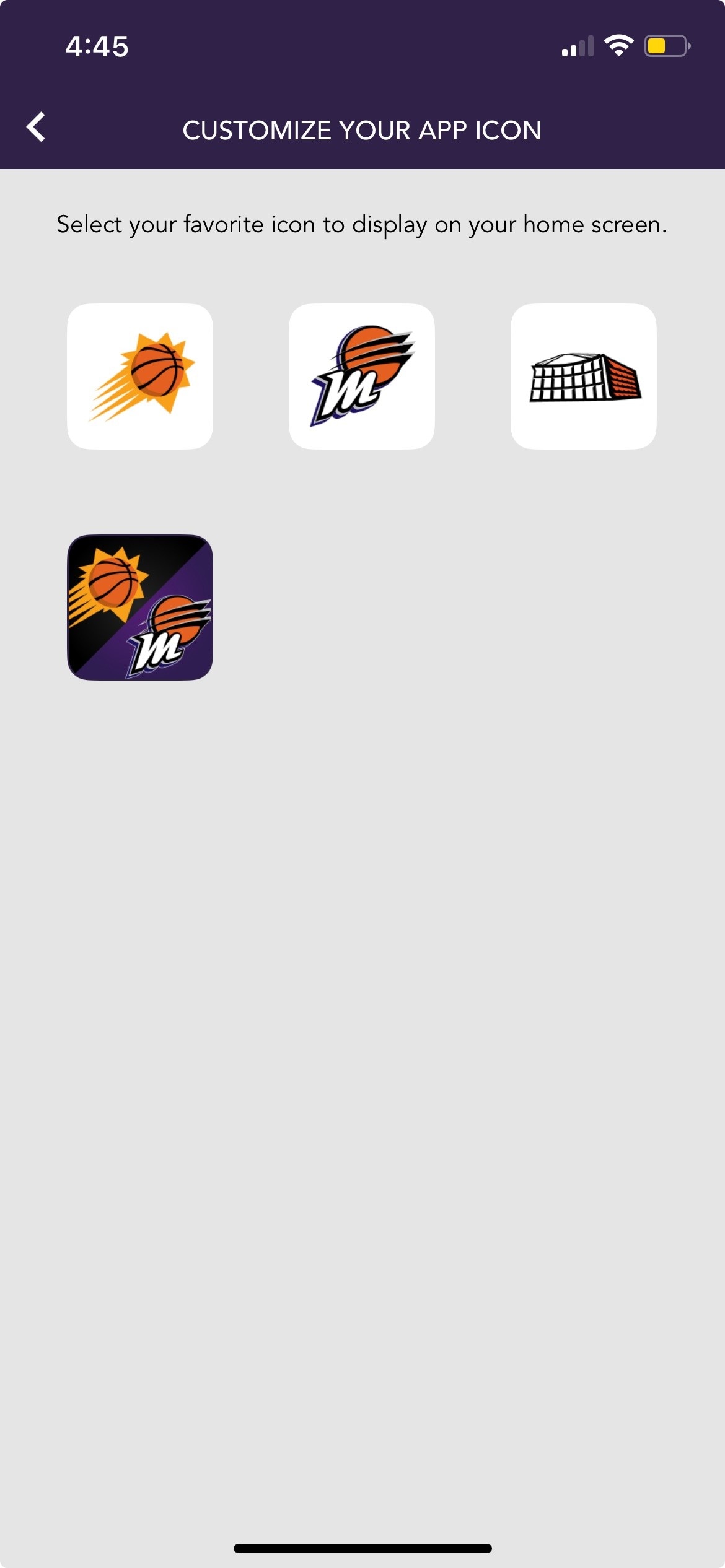 Screen Shot of Suns-Mercury-PHX Arena App settings