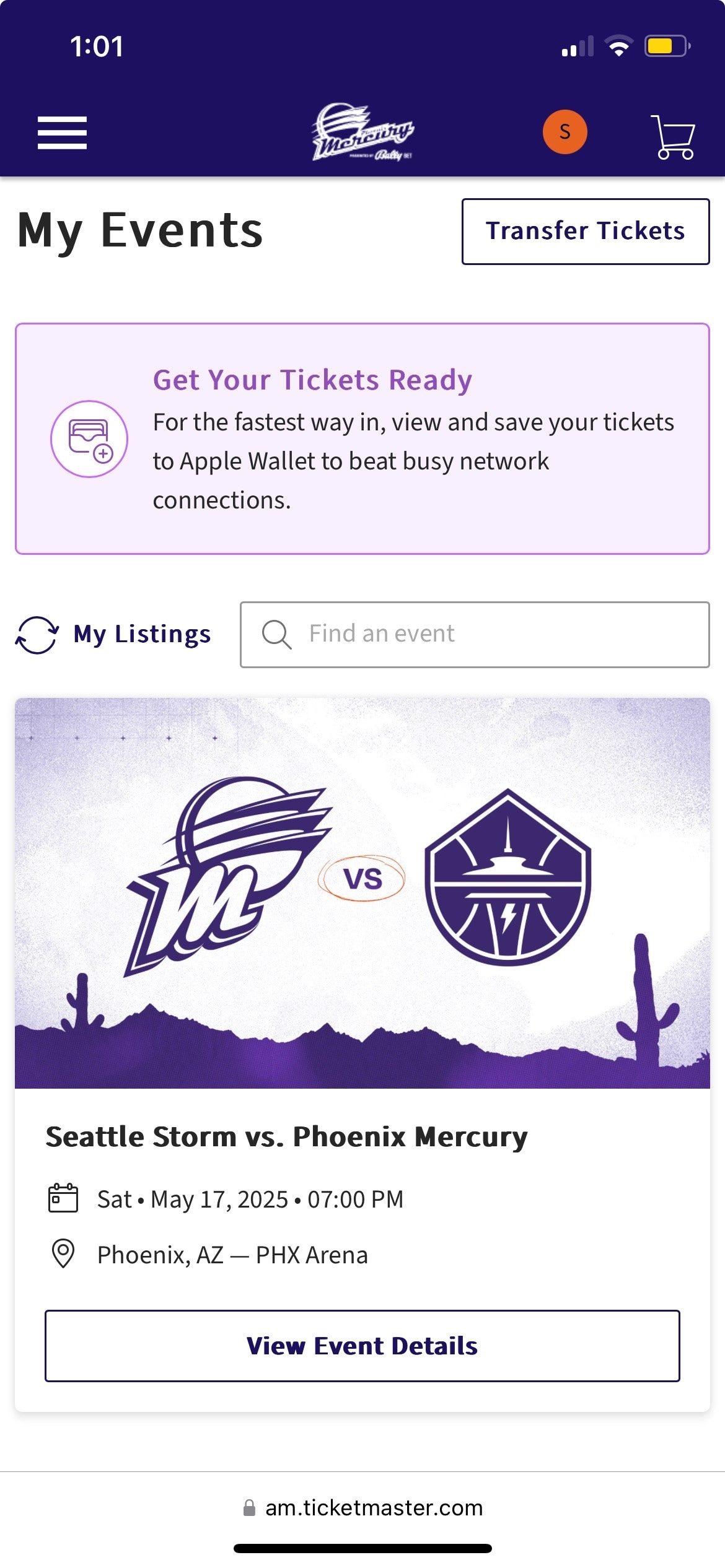 Screen Shot of ticketmaster select event