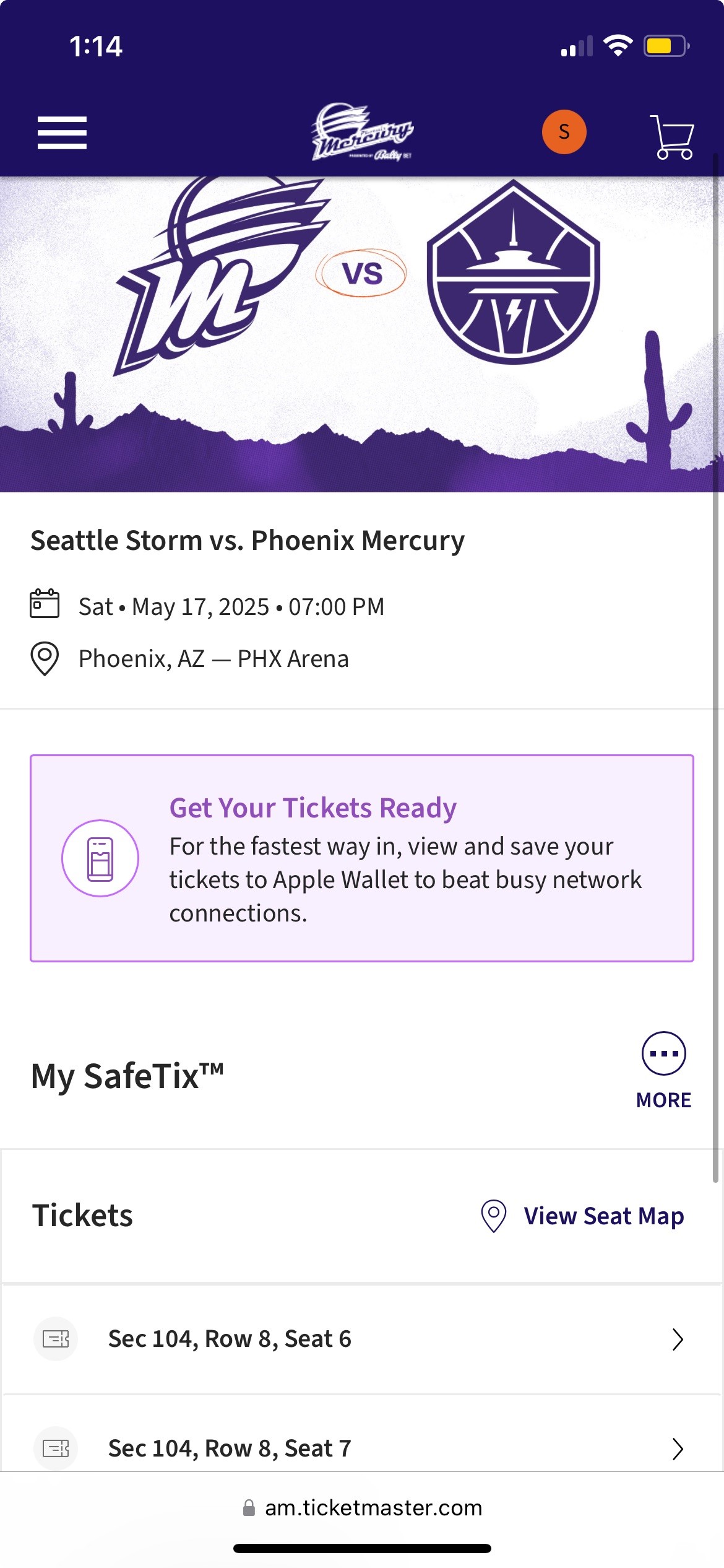 Screen Shot of ticketmaster webview - select details