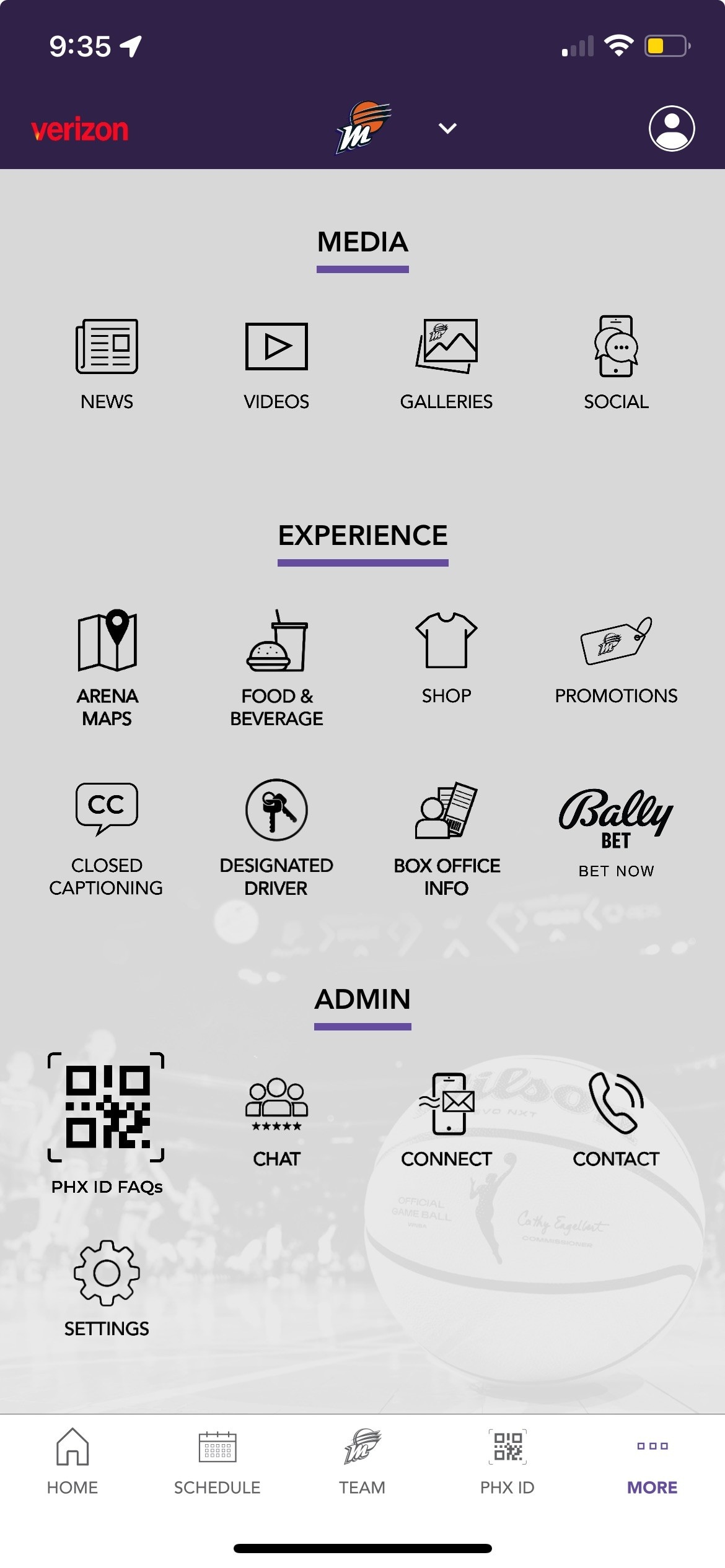 Screen Shot of Suns-Mercury-PHX Arena App Main Menu