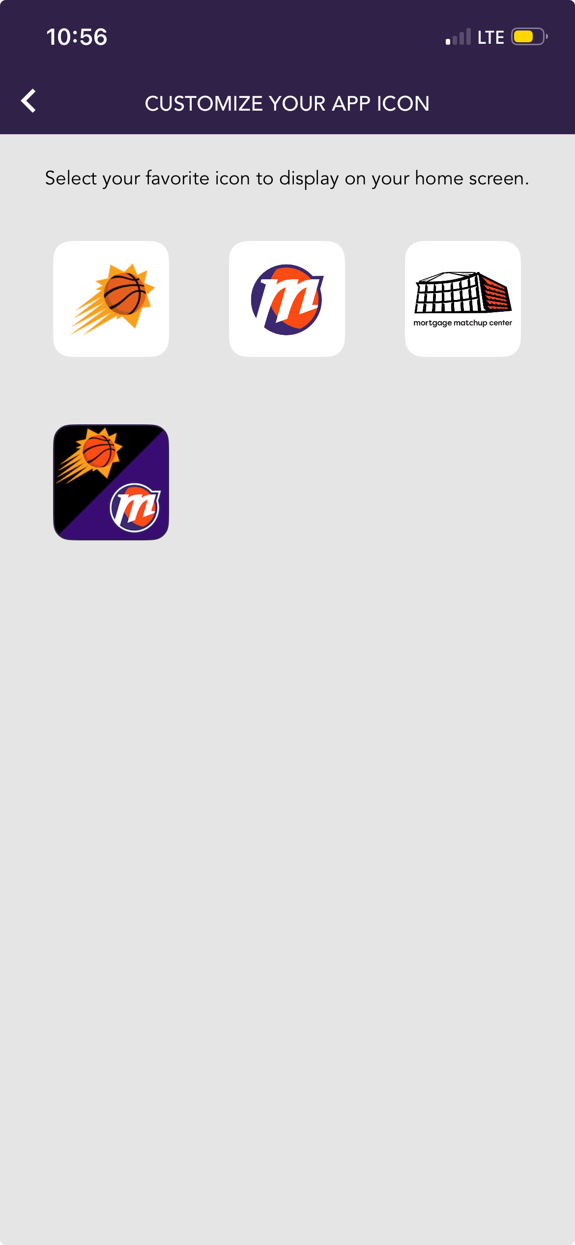 Screen Shot of Suns-Mercury-Mortgage Matchup Center App settings