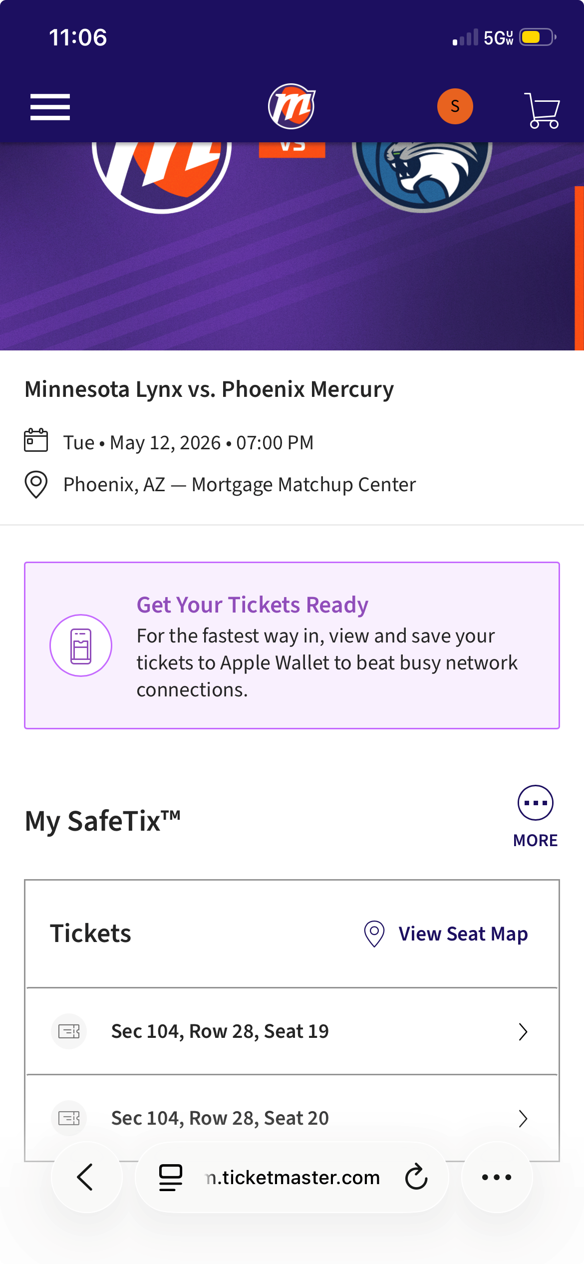Screen Shot of ticketmaster webview - select details
