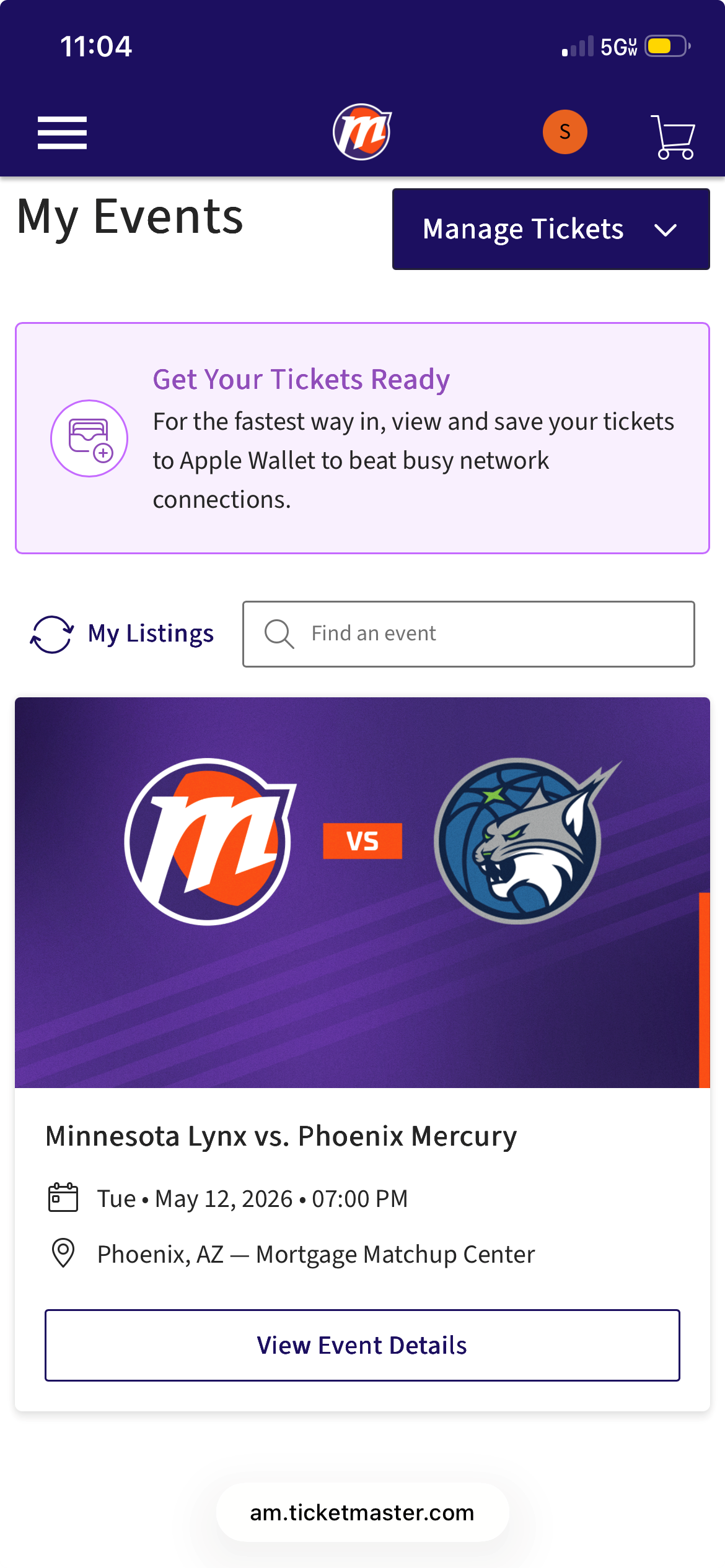 Screen Shot of ticketmaster select event