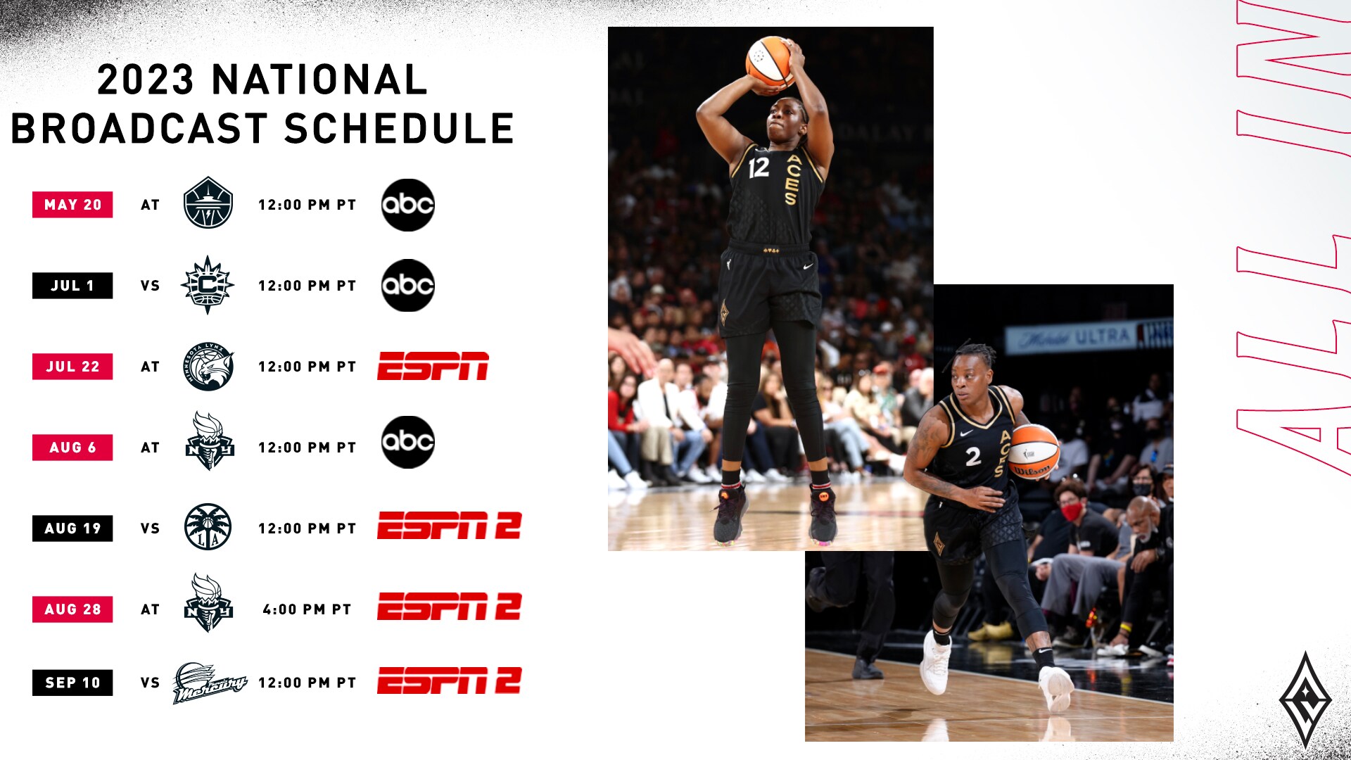Aces To Have 33 Of 44 Games Broadcast Locally In 2025 WNBA Second Most 6 National Broadcast Schedule 1920x1080 Copy