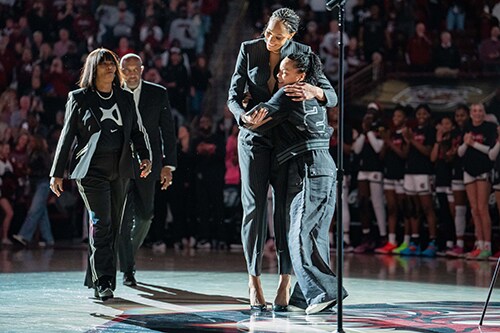 A'ja Wilson's University of South Carolina jersey retirement ceremony.