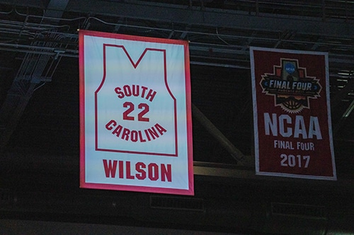 A'ja Wilson's University of South Carolina jersey retirement ceremony.