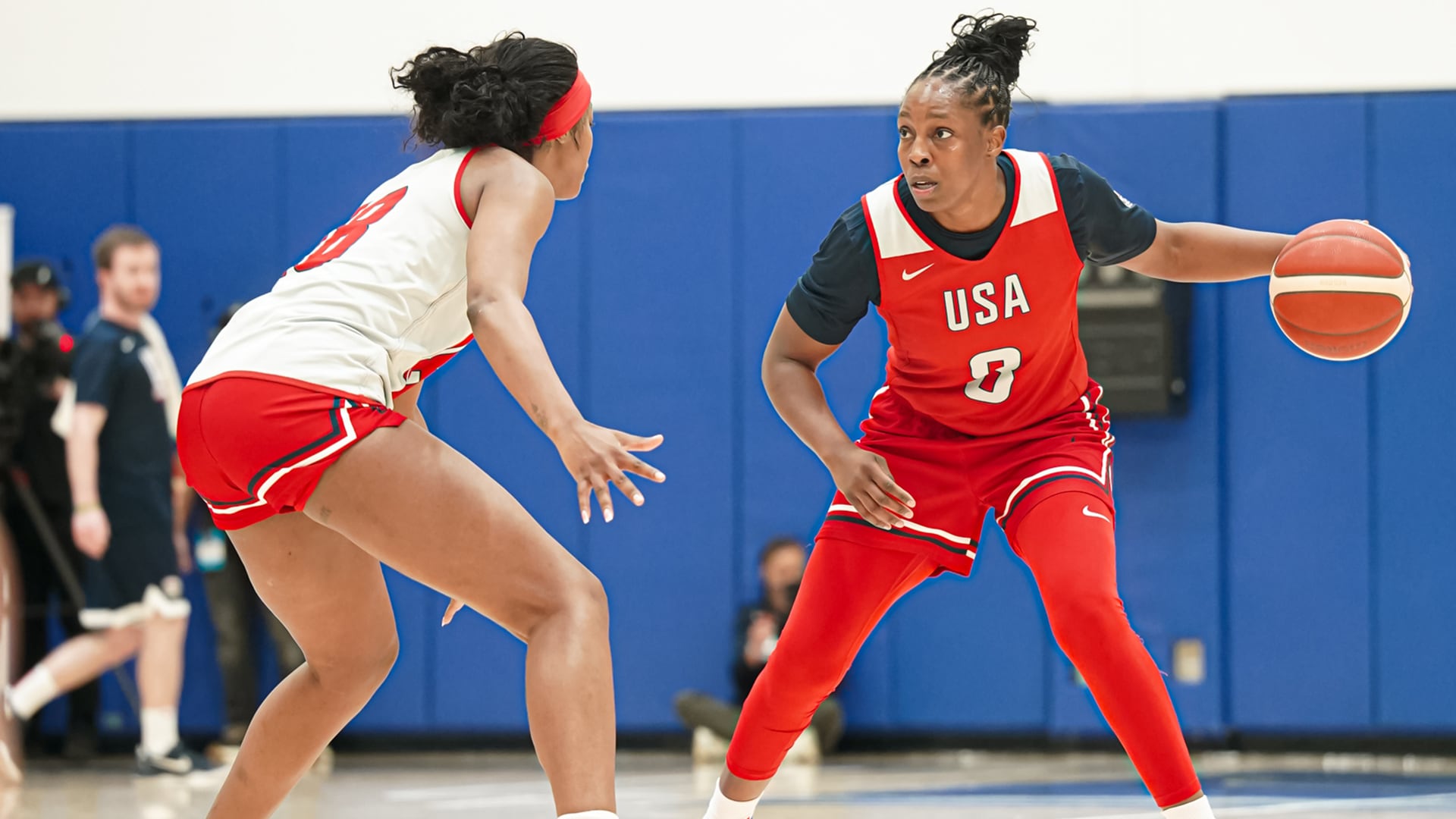 Chelsea Gray and Jackie Young at the December 2025 USA Women's National Team Training Camp (Photo Credit: USA Basketball)