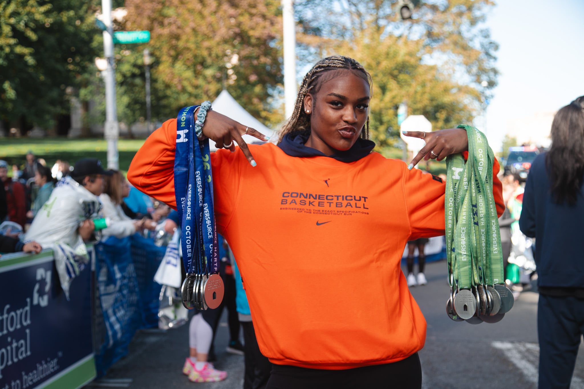 Aaliyah Edwards and Olivia Nelson-Ododa at the Eversource Hartford Marathon