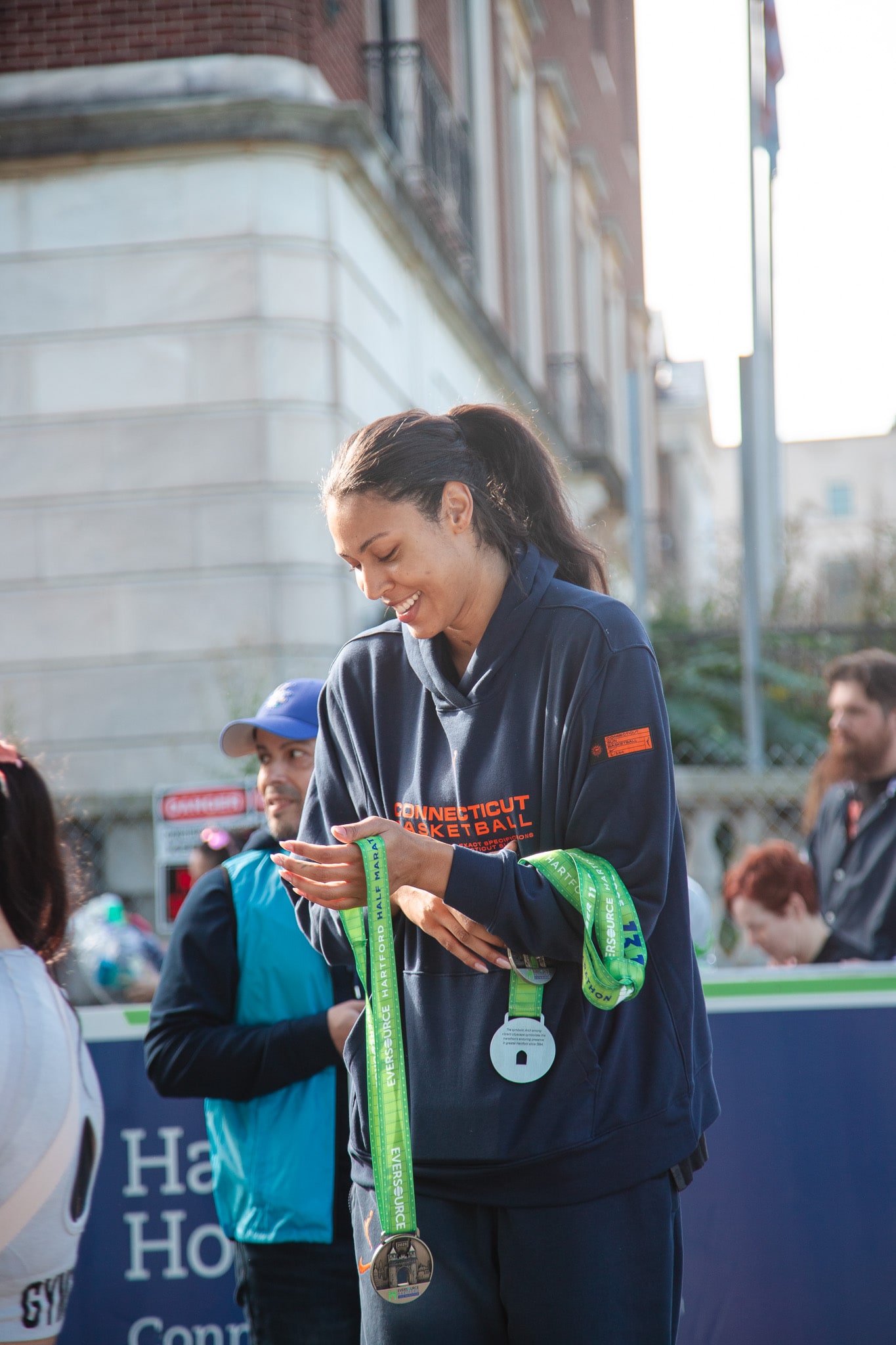 Aaliyah Edwards and Olivia Nelson-Ododa at the Eversource Hartford Marathon