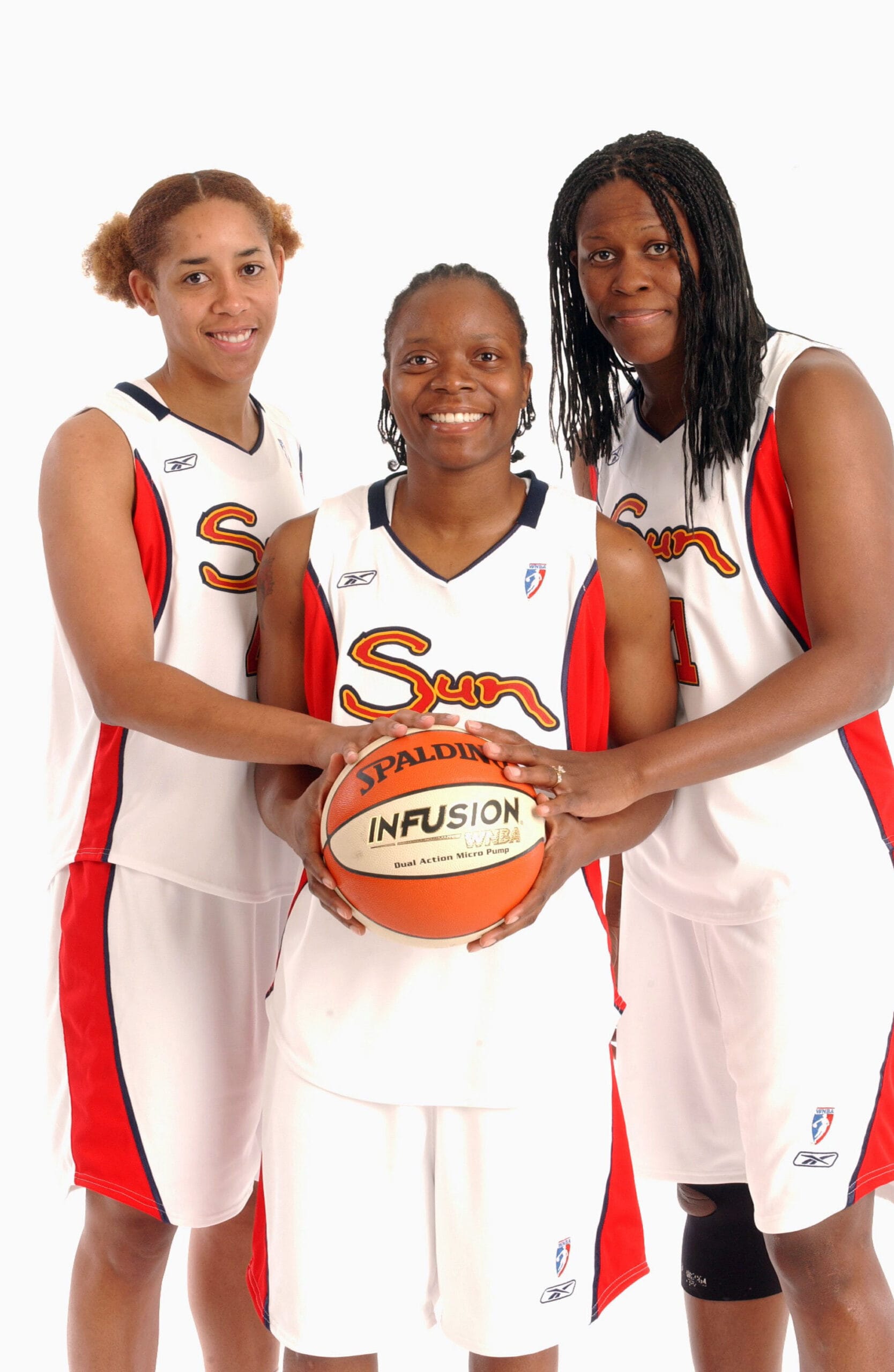 Sales, Johnson and McWilliams-Franklin pose on Connecticut Sun Media Day