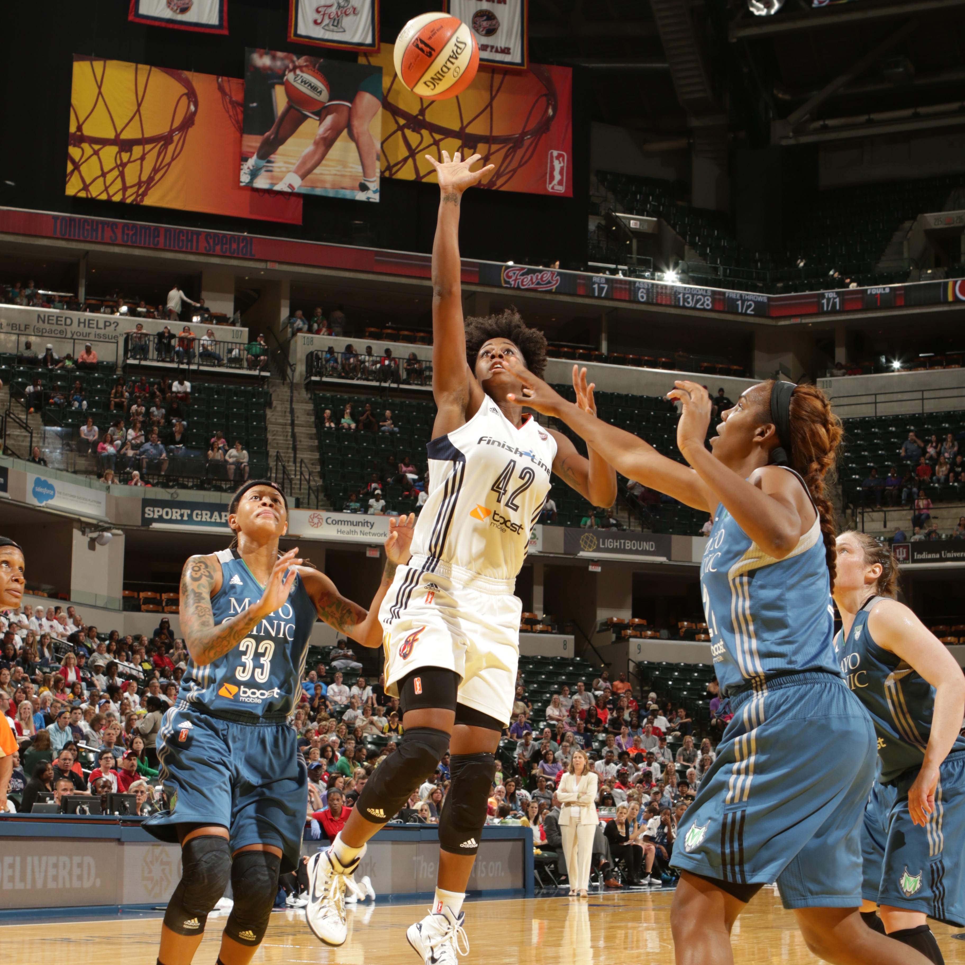 Fever guard Shenise Johnson lays in two of her 15 points. Johnson also added five rebounds in 25 minutes off the bench.
