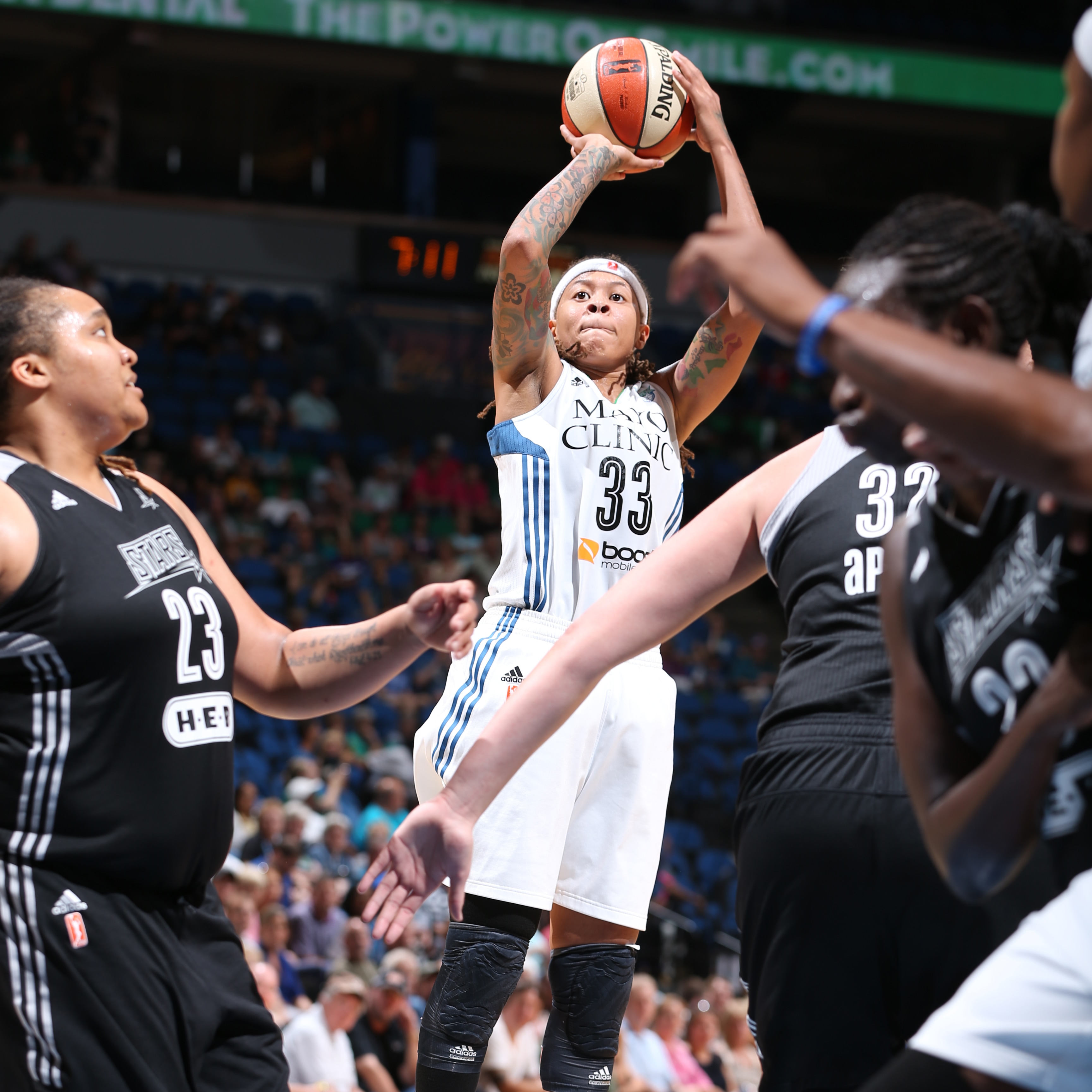 Lynx guard Seimone Augustus had another efficient night, scoring 12 points on 6-of-10 (60 percent) shooting in just over 19 minutes of playing time.