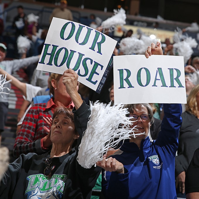 MINNEAPOLIS, MN - SEPTEMBER 24: Minnesota Lynx fans hold up signs during Game One of the WNBA Western Conference Finals against the Phoenix Mercury on September 24, 2015 at Target Center in Minneapolis, Minnesota. NOTE TO USER: User expressly acknowledges and agrees that, by downloading and or using this Photograph, user is consenting to the terms and conditions of the Getty Images License Agreement. Mandatory Copyright Notice: Copyright 2015 NBAE (Photo by David Sherman/NBAE via Getty Images)