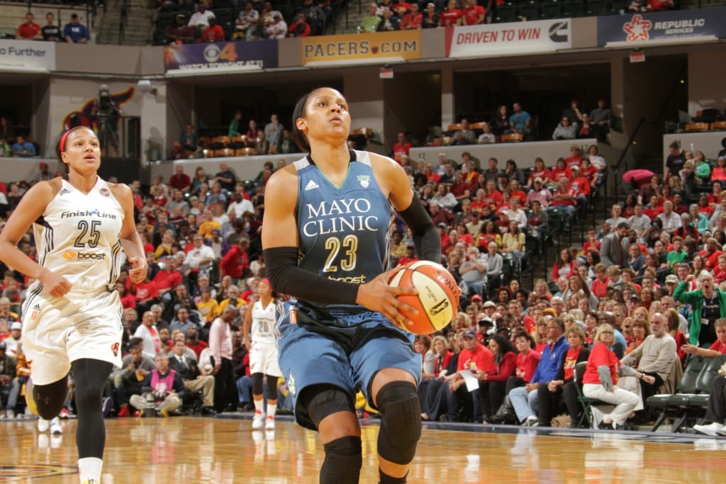 Maya Moore #23 of the Minnesota Lynx drives to the basket against the Indiana Fever during Game Three of the 2015 WNBA Finals