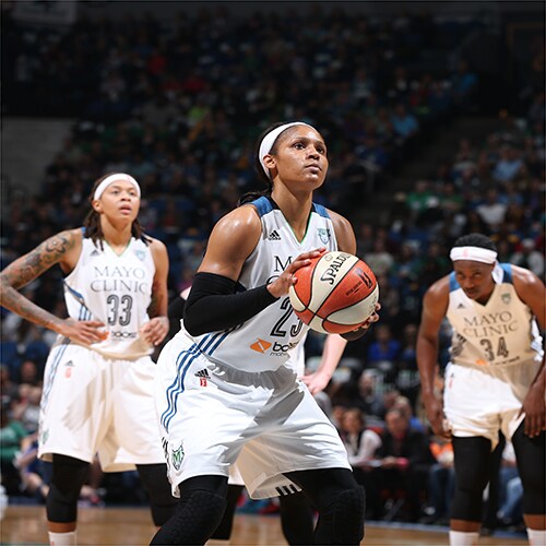 MINNEAPOLIS, MN - OCTOBER 6: Maya Moore #23 of the Minnesota Lynx shoots a free throw against the Indiana Fever during Game Two of the 2015 WNBA Finals on October 6, 2015 at Target Center in Minneapolis, Minnesota. NOTE TO USER: User expressly acknowledges and agrees that, by downloading and or using this Photograph, user is consenting to the terms and conditions of the Getty Images License Agreement. Mandatory Copyright Notice: Copyright 2015 NBAE (Photo by David Sherman/NBAE via Getty Images)
