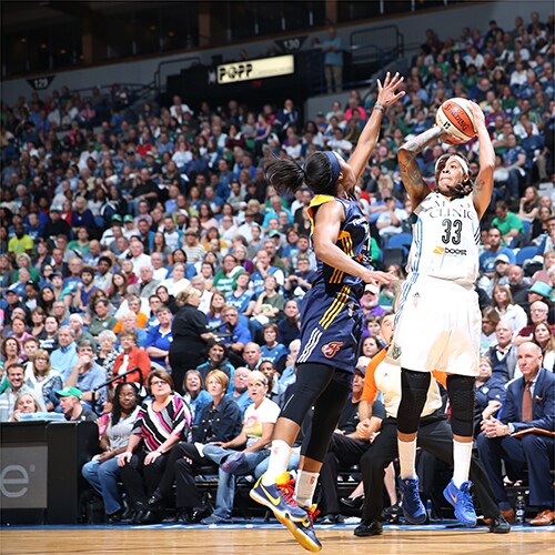 MINNEAPOLIS, MN - OCTOBER 6: Seimone Augustus #33 of the Minnesota Lynx shoots the ball against the Indiana Fever during Game Two of the 2015 WNBA Finals on October 6, 2015 at Target Center in Minneapolis, Minnesota. NOTE TO USER: User expressly acknowledges and agrees that, by downloading and or using this Photograph, user is consenting to the terms and conditions of the Getty Images License Agreement. Mandatory Copyright Notice: Copyright 2015 NBAE (Photo by David Sherman/NBAE via Getty Images)
