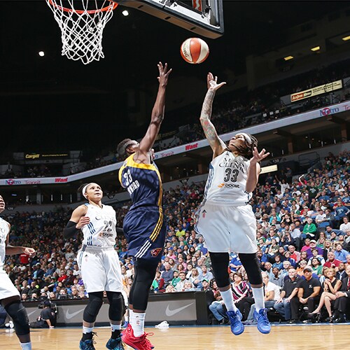 MINNEAPOLIS, MN - OCTOBER 6: Seimone Augustus #33 of the Minnesota Lynx shoots the ball against the Indiana Fever during Game Two of the 2015 WNBA Finals on October 6, 2015 at Target Center in Minneapolis, Minnesota. NOTE TO USER: User expressly acknowledges and agrees that, by downloading and or using this Photograph, user is consenting to the terms and conditions of the Getty Images License Agreement. Mandatory Copyright Notice: Copyright 2015 NBAE (Photo by David Sherman/NBAE via Getty Images)