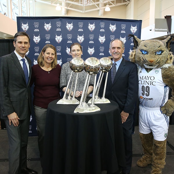 Head Coach Cheryl Reeve, Lindsay Whalen and Team President Chris Wright of the Minnesota Lynx and Dr. John T. Wald, medical director for marketing and public affairs at the Mayo Clinic announced the May 8, 2016 WNBA preseason game against the Washington Mystics to be held in Rochester, MN at a press conference on March 28, 2016 at the Mayo Civic Center in Rochester, Minnesota. Check out some of the top photos from the day.