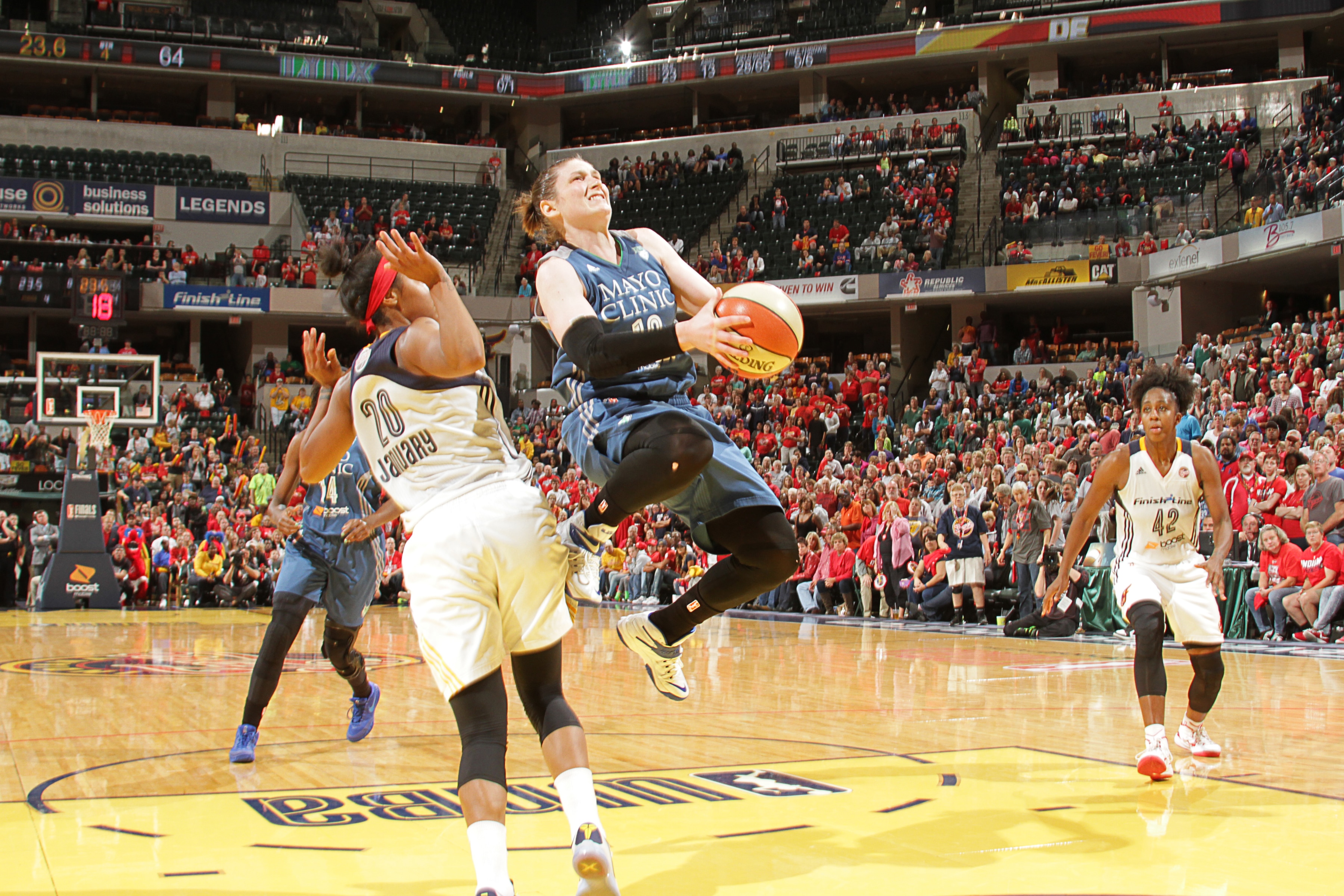 INDIANAPOLIS, IN - OCTOBER 11: Lindsay Whalen #13 of the Minnesota Lynx shoots the ball against the Indiana Fever during Game Four of the 2015 WNBA Finals on October 11, 2015 at Bankers Life Fieldhouse in Indianapolis, Indiana. NOTE TO USER: User expressly acknowledges and agrees that, by downloading and or using this Photograph, user is consenting to the terms and conditions of the Getty Images License Agreement. Mandatory Copyright Notice: Copyright 2015 NBAE (Photo by Ron Hoskins/NBAE via Getty Images)
