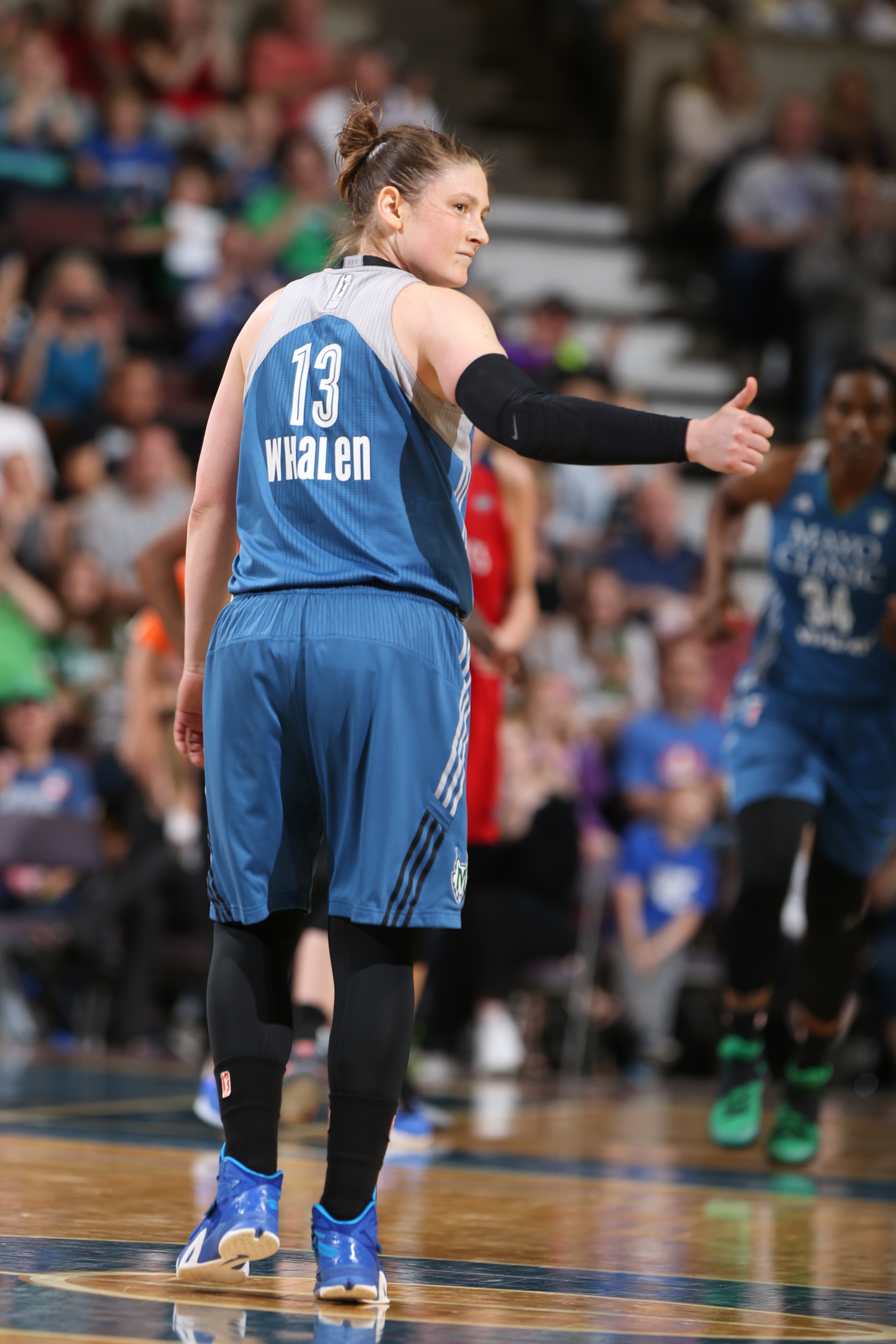 ROCHESTER, MN - MAY 8: Lindsay Whalen #13 of the Minnesota Lynx looks back to the Minnesota Lynx bench during the preseason game against the Washington Mystics on May 8, 2016 at the Mayo Civic Center in Rochester, Minnesota. NOTE TO USER: User expressly acknowledges and agrees that, by downloading and or using this Photograph, user is consenting to the terms and conditions of the Getty Images License Agreement. Mandatory Copyright Notice: Copyright 2016 NBAE (Photo by David Sherman/NBAE via Getty Images)