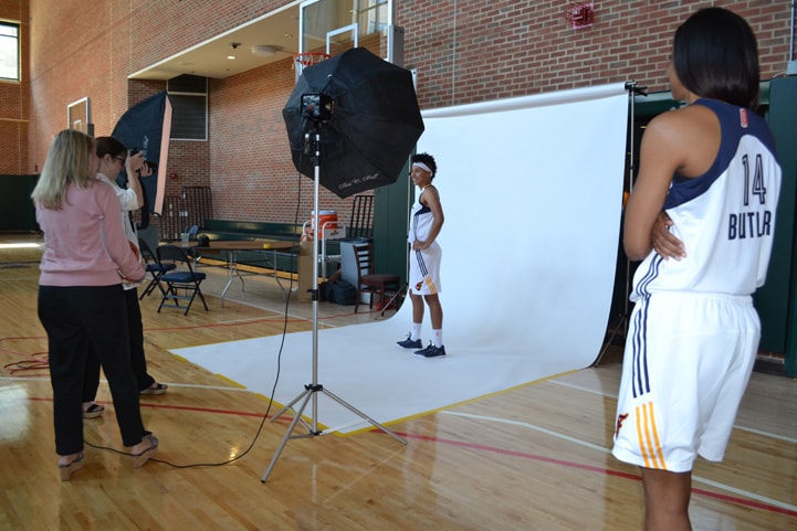 Layshia Clarendon poses for a photo at Indiana Fever Media Day.