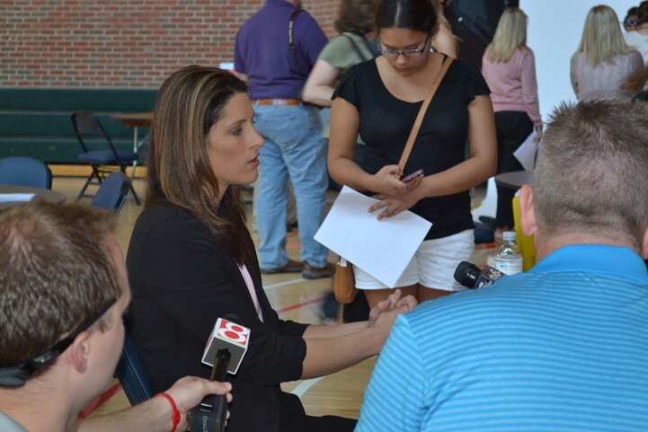 Head Coach Stephanie White talks to the media during Indiana Fever Media Day.