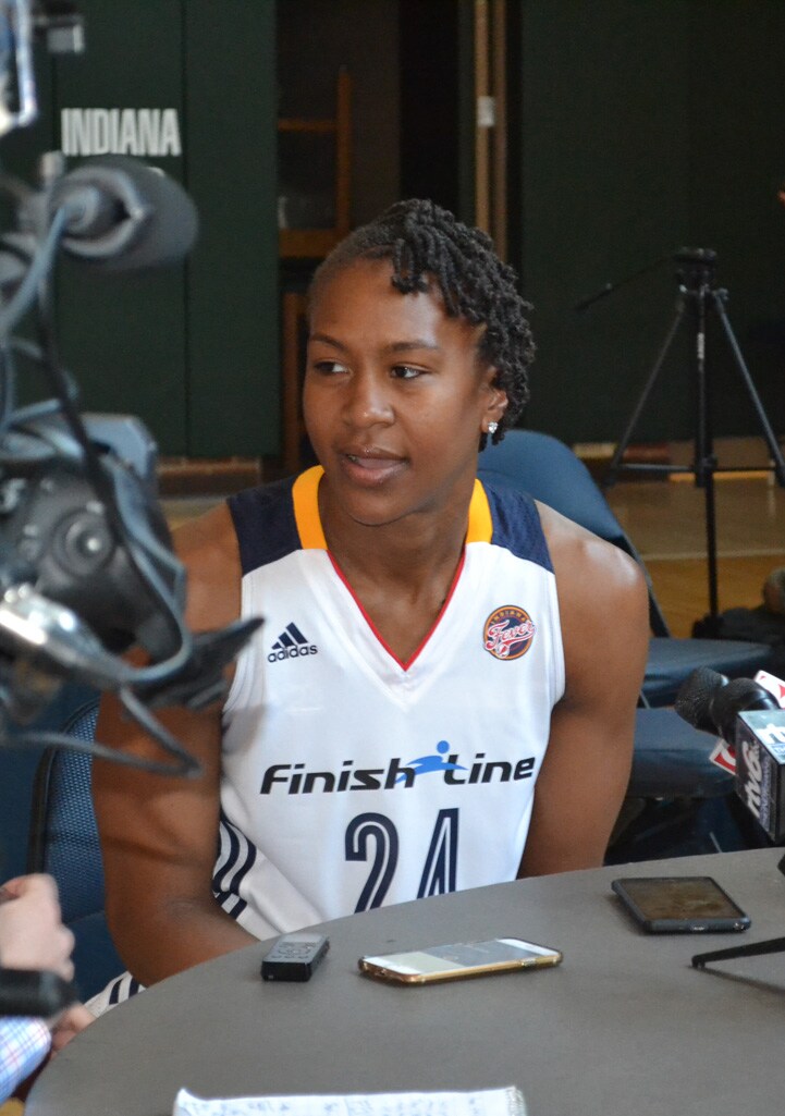Tamika Catchings talks to the media during Indiana Fever Media Day.
