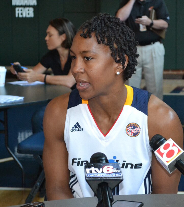 Tamika Catchings talks to the media during Indiana Fever Media Day.