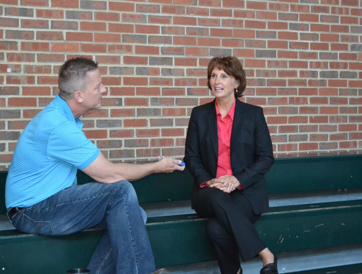 Assistant Coach Gail Goestenkors talks with the media during Indiana Fever Media Day.