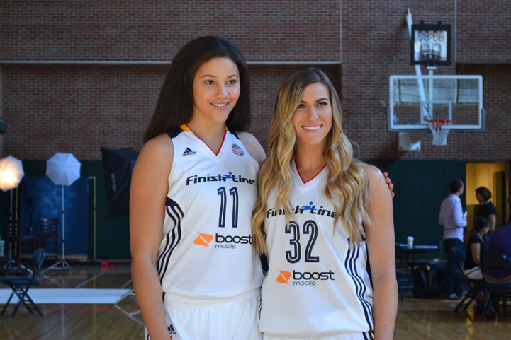 Natalie Achonwa (#11) and Jeanette Pohlen pose for a photo at Indiana Fever Media Day.