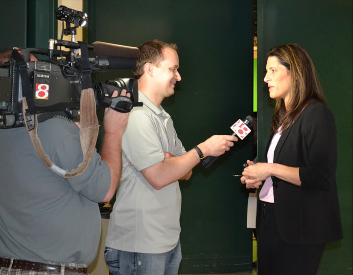 Head Coach Stephanie White talks with the media at Indiana Fever Media Day.