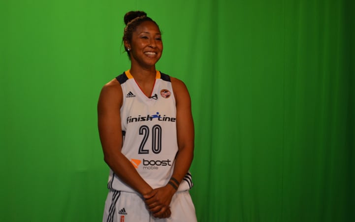 Briann January poses for a photo during Indiana Fever Media Day.