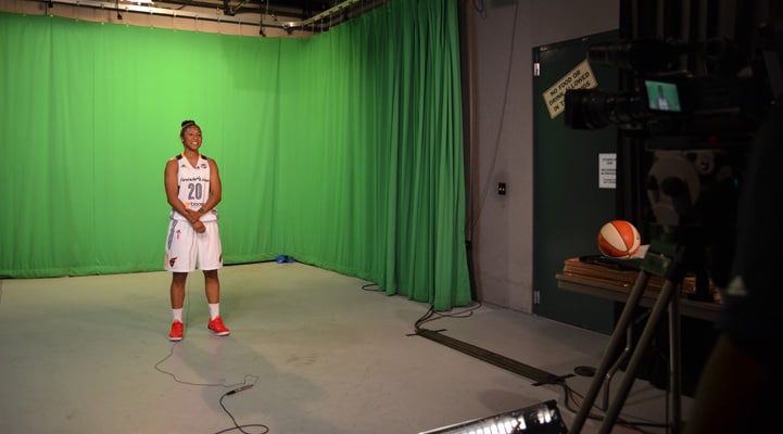 Briann January poses for a photo during Indiana Fever Media Day.