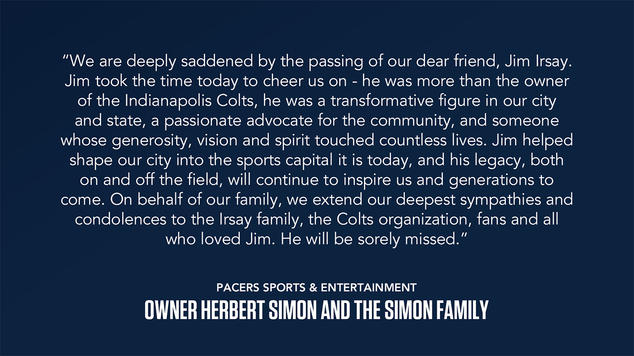 Herb Simon and Simon Family issue statement on the passing of beloved Indianapolis Colts Owner & CEO Jim Irsay