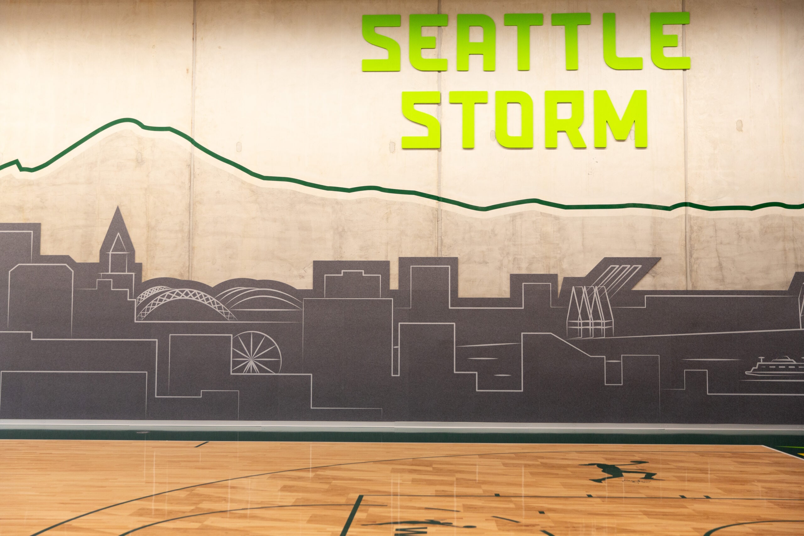 Seattle Skyline on Practice Court Wall