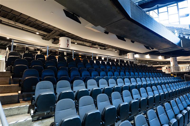 Group seating beneath barstool seating
