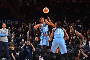 NEW YORK, NY - MAY 24: Angel McCoughtry #35 of the Atlanta Dream handles the ball against the New York Liberty on May 24, 2016 at Madison Square Garden in New York City, New York. NOTE TO USER: User expressly acknowledges and agrees that, by downloading and or using this photograph, User is consenting to the terms and conditions of the Getty Images License Agreement. Mandatory Copyright Notice: Copyright 2016 NBAE (Photo by Jesse D. Garrabrant/NBAE via Getty Images)