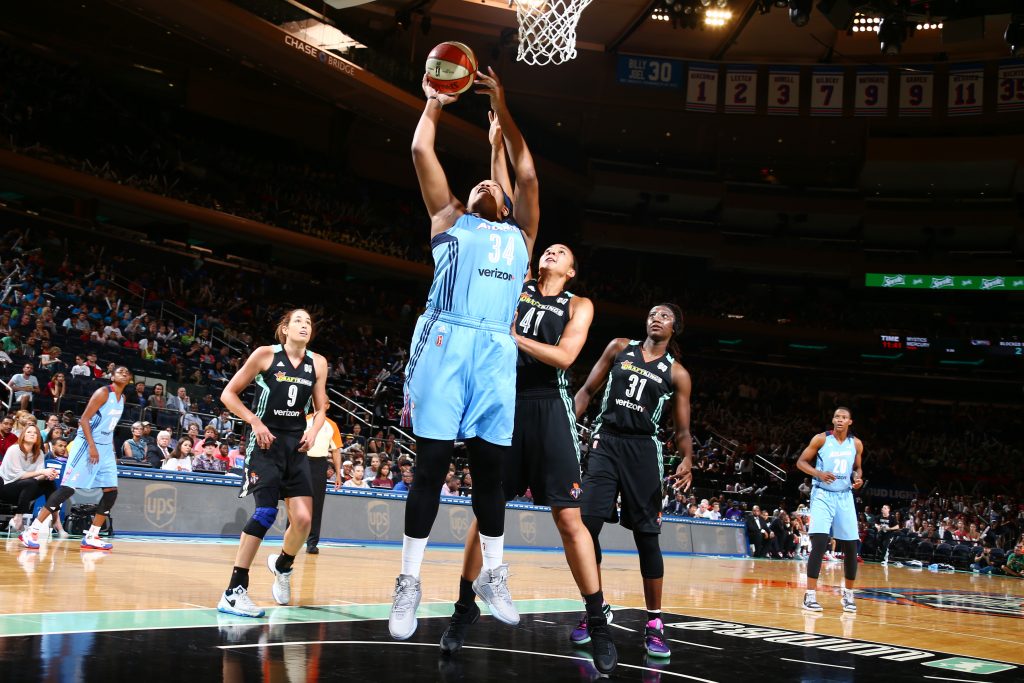 NEW YORK, NY - JULY 13: Markeisha Gatling #34 of the Atlanta Dream shoots the ball against the New York Liberty on July 13, 2016 at Madison Square Garden in New York, New York. NOTE TO USER: User expressly acknowledges and agrees that, by downloading and or using this photograph, User is consenting to the terms and conditions of the Getty Images License Agreement. Mandatory Copyright Notice: Copyright 2016 NBAE (Photo by Nathaniel S. Butler/NBAE via Getty Images)