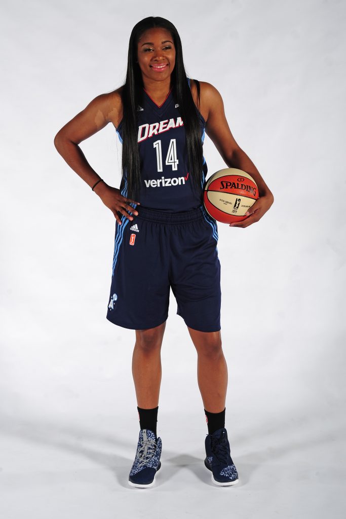 AUSTELL, GA - MAY 2: Rachel Hollivay #14 of the Atlanta Dream poses for a portrait during WNBA Media Day on May 2, 2016 at the Riverside EpiCenter in Austell, Georgia. NOTE TO USER: User expressly acknowledges and agrees that, by downloading and/or using this Photograph, user is consenting to the terms and conditions of the Getty Images License Agreement. Mandatory Copyright Notice: Copyright 2016 NBAE (Photo by Scott Cunningham/NBAE via Getty Images)