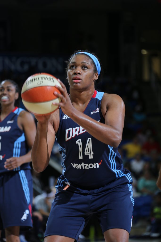 ARLINGTON, TX - MAY 27: Rachel Hollivay #14 of the Atlanta Dream shoots a free throw against the Dallas Wings on May 27, 2016 at College Park Center in Arlington, Texas. NOTE TO USER: User expressly acknowledges and agrees that, by downloading and or using this photograph, user is consenting to the terms and conditions of the Getty Images License Agreement. Mandatory Copyright Notice: Copyright 2016 NBAE (Photos by Layne Murdoch/NBAE via Getty Images)