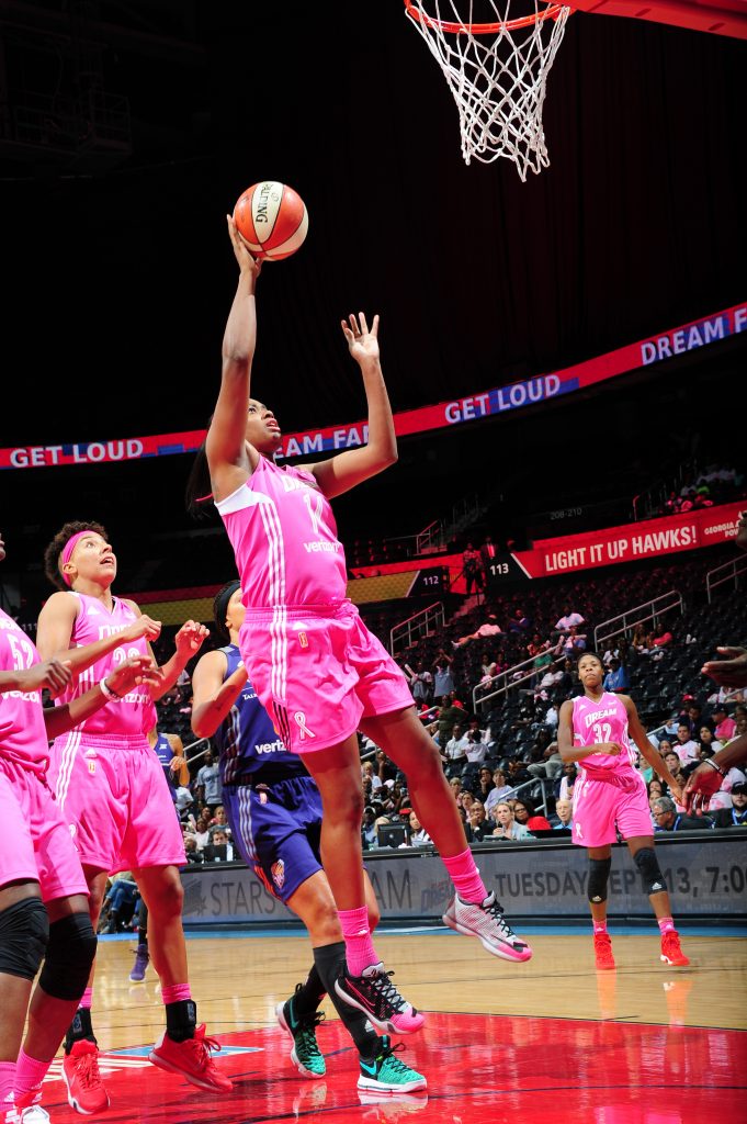 ATLANTA, GA - SEPTEMBER 6: Rachel Hollivay #14 of the Atlanta Dream shoots the ball against the Phoenix Mercury on September 6, 2016 at Philips Arena in Atlanta, Georgia. NOTE TO USER: User expressly acknowledges and agrees that, by downloading and/or using this Photograph, user is consenting to the terms and conditions of the Getty Images License Agreement. Mandatory Copyright Notice: Copyright 2016 NBAE (Photo by Scott Cunningham/NBAE via Getty Images)