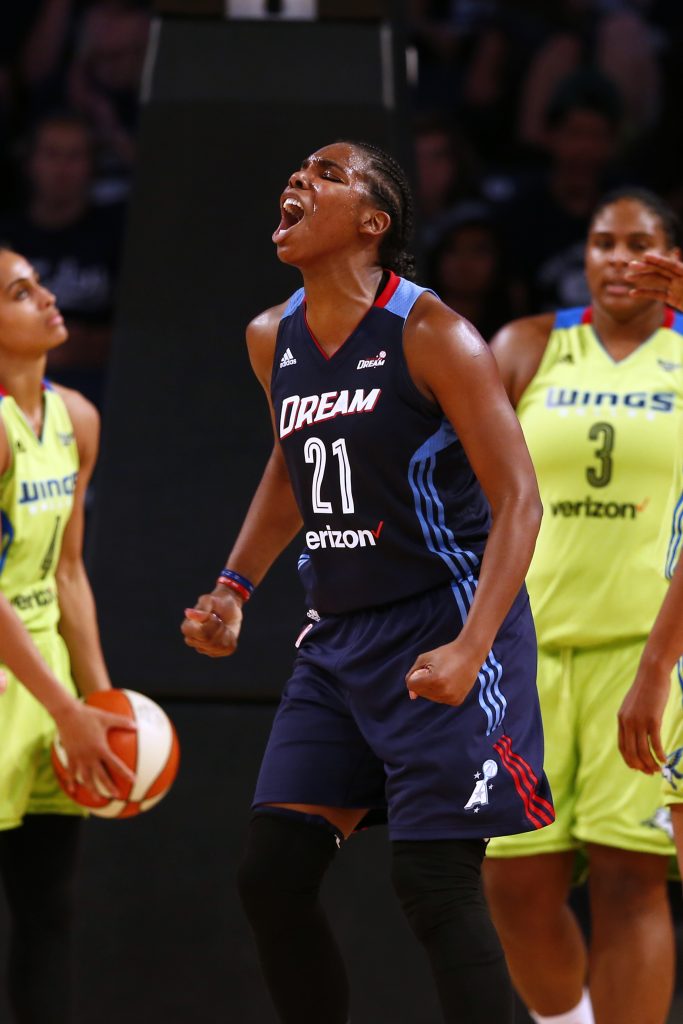 ATLANTA, GA - JULY 22: Reshanda Gray #21 of the Atlanta Dream reacts against the Dallas Wings on July 22, 2016 at McCamish Pavilion in Atlanta, Georgia. NOTE TO USER: User expressly acknowledges and agrees that, by downloading and or using this Photograph, user is consenting to the terms and conditions of the Getty Images License Agreement. Mandatory Copyright Notice: Copyright 2016 NBAE (Photo by Kevin Liles/NBAE via Getty Images)