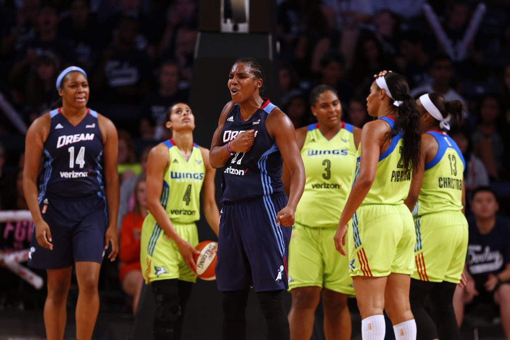 ATLANTA, GA - JULY 22: Reshanda Gray #21 of the Atlanta Dream reacts against the Dallas Wings on July 22, 2016 at McCamish Pavilion in Atlanta, Georgia. NOTE TO USER: User expressly acknowledges and agrees that, by downloading and or using this Photograph, user is consenting to the terms and conditions of the Getty Images License Agreement. Mandatory Copyright Notice: Copyright 2016 NBAE (Photo by Kevin Liles/NBAE via Getty Images)