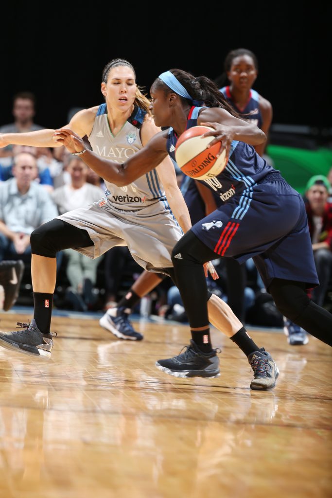 MINNEAPOLIS, MN - SEPTEMBER 17: Matee Ajavon #10 of the Atlanta Dream drives to the basket against Anna Cruz #51 of the Minnesota Lynx on September 17, 2016 at Target Center in Minneapolis, Minnesota. NOTE TO USER: User expressly acknowledges and agrees that, by downloading and or using this Photograph, user is consenting to the terms and conditions of the Getty Images License Agreement. Mandatory Copyright Notice: Copyright 2016 NBAE (Photo by David Sherman/NBAE via Getty Images)