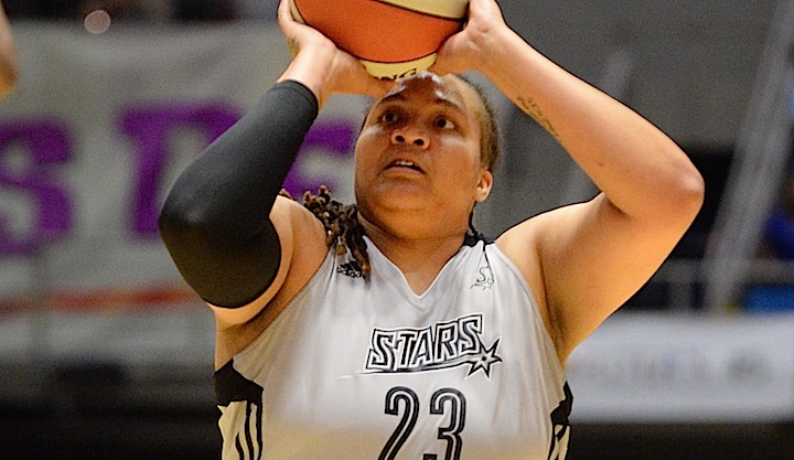 SAN ANTONIO, TX - JUNE 27: Danielle Adams #23 of the San Antonio Stars shoots against the Seattle Storm during the game on June 27, 2015 at Freeman Coliseum in San Antonio, Texas. NOTE TO USER: User expressly acknowledges and agrees that, by downloading and or using this Photograph, user is consenting to the terms and conditions of the Getty Images License Agreement. Mandatory Copyright Notice: Copyright 2015 NBAE (Photo by D. Clarke Evans/NBAE via Getty Images)